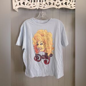 Dolly Parton Womens Light blue abstract cartoon style graphic tee
